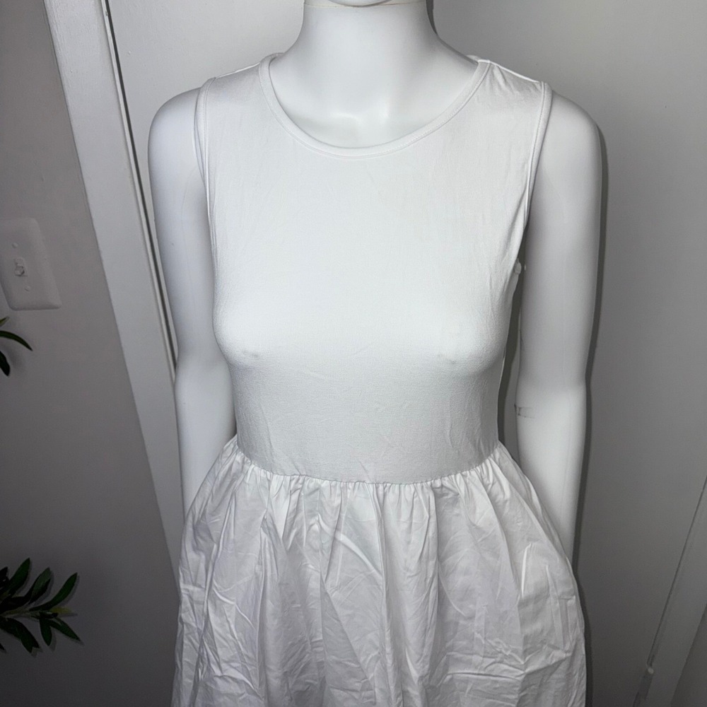 Commense White Sleeveless Midi Dress A-Line Summer Dress Pockets Size M - Picture 9 of 12